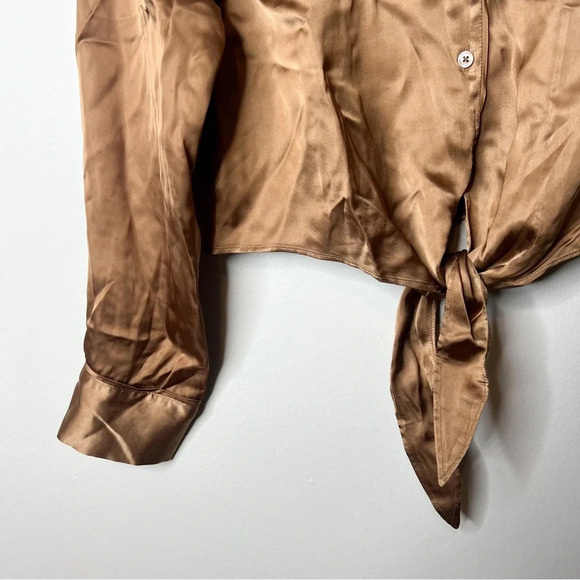 Aritzia Wilfred Brown Satin Button Tie Blouse - Picture 4 of 8